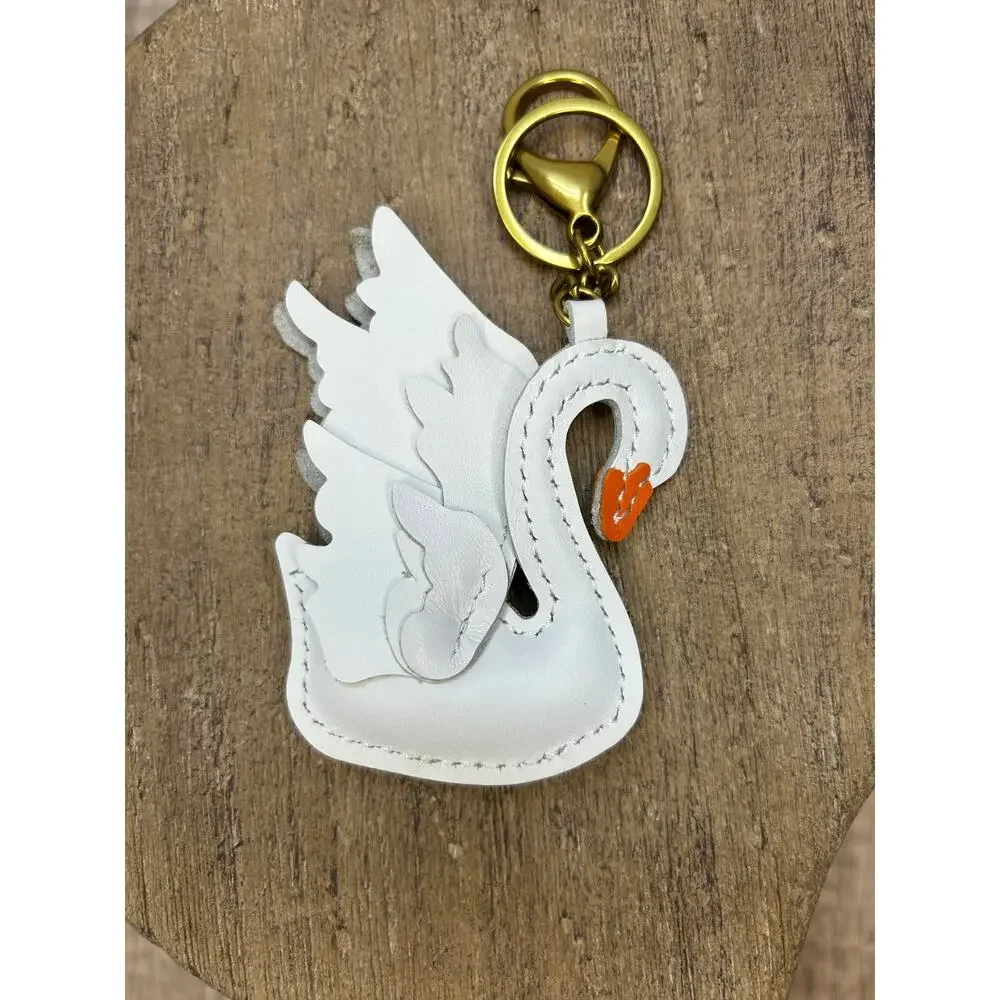 Genuine Leather White Swan Beautiful Purse Charm Boho White Swans Bag Charm